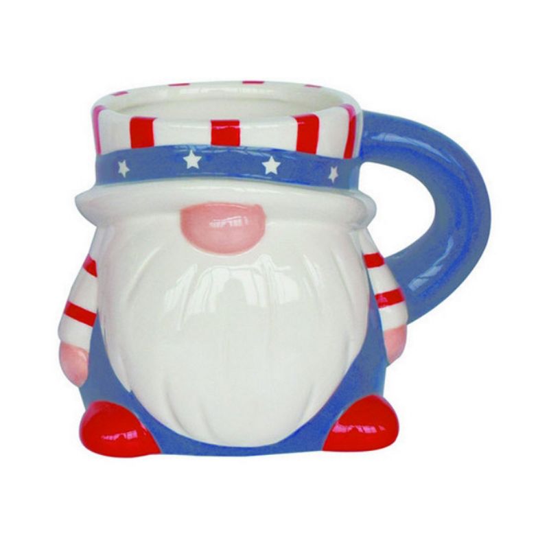 Transpac Patriotic American Uncle Sam Gnome 4th of July Ceramic Mug Set of 4, Dishwasher Safe, 4 of 6