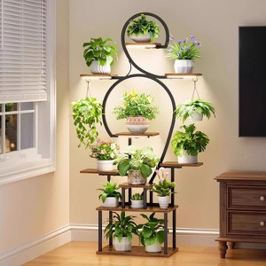 SEVOBAL Planter Stands and Holders Carbonized Wood Plant Stands Shelf Durable and DIY Plant Holder Multi Flower Stands, Walnut black, 31.9"*11.08"*63" - 1 of 4