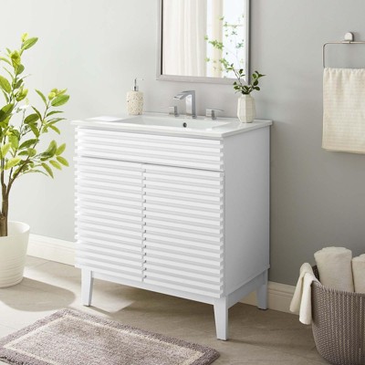 Freestanding Bath Vanity with White Ceramic Top Unassembled