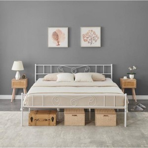 King Size Metal Bed Frame with Headboard and Steel Slat Support with 13.7" Storage No Box Spring Needed Easy Assembly - 1 of 4