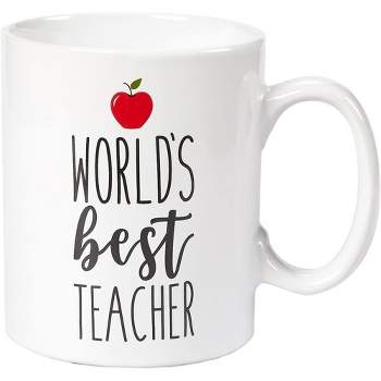 Blue Panda Large World's Best Teacher Coffee Mug White Ceramic Cup - Novelty Appreciation Gift for Teachers, Women, Men (16 oz)
