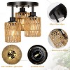 Gulches 11 in Brown Farmhouse Rustic Boho 3-Light Dimmable Flush Mount Ceiling Light for Living Room with Hand Woven Rattan Hollow Shade - 4 of 4