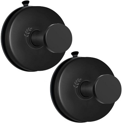 LunaLulinlk Vacuum Metal Suction Cup Hooks Stainless Steel Shower Holder Hanger for Bathroom(Black 2pcs)