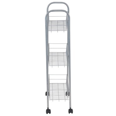 Household Essentials Slim Storage Cart, 3 Shelf Storage Cart with Wheels, Silver