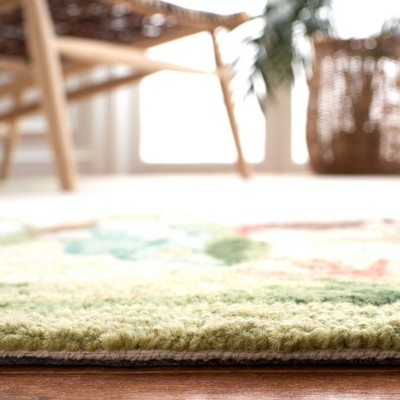 Handmade Beige and Green Wool Floral Rectangular Area Rug