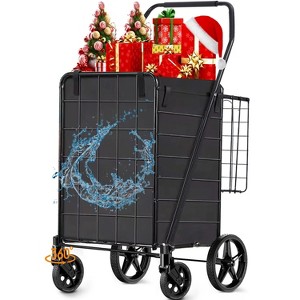 Folding Shopping Cart with Wheels, 360° Swivel Design, Heavy Duty Utility Cart, Black - 1 of 4