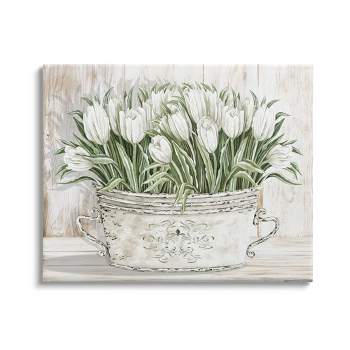 Stupell White Tulip Flowers Country Tin Gallery Wrapped Canvas Wall Art