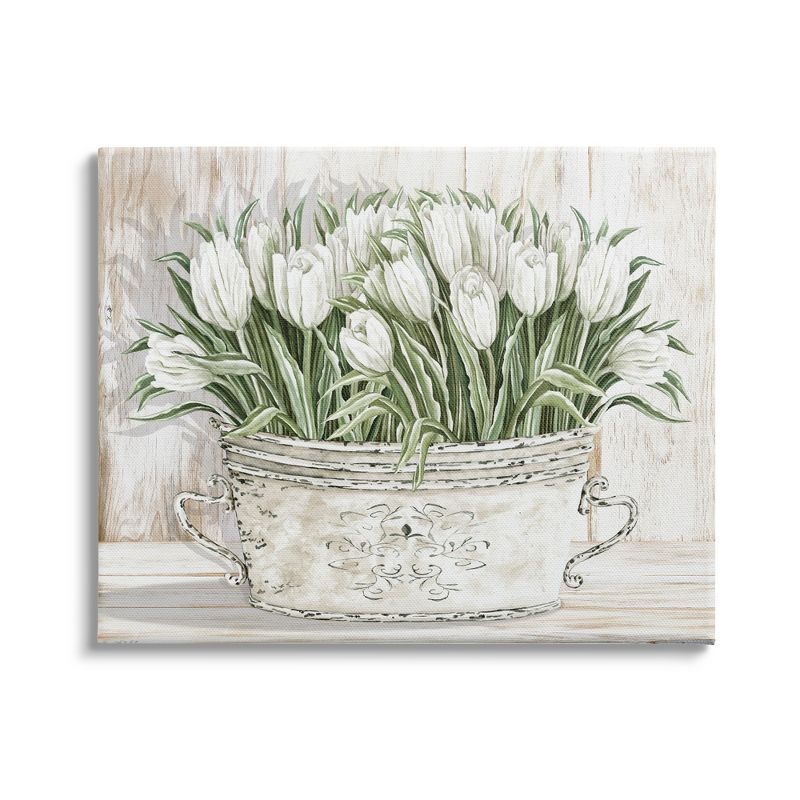 Stupell White Tulip Flowers Country Tin Gallery Wrapped Canvas Wall Art, 1 of 5
