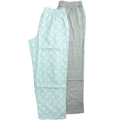 Hanes Womens Comfort Sleep Pajama Pants 2 Pack, Heather Grey/Aqua Tile, X  Small