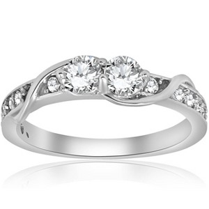 Pompeii3 5/8ct Diamond Two Stone Forever Us Crossover Engagement 10k White Gold Ring - 1 of 4