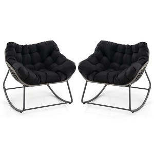 Costway 1/2 PCS Outdoor Rocking Chair Oversized Patio PE Wicker Egg Chair Rattan Lounge Chair Black - 1 of 4