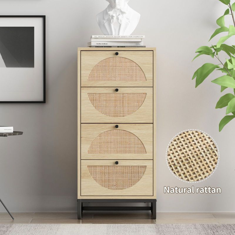 Arina Farmhouse Natural Rattan Vertical 4 With Deep Drawers Dresser-The Pop Maison, 1 of 8