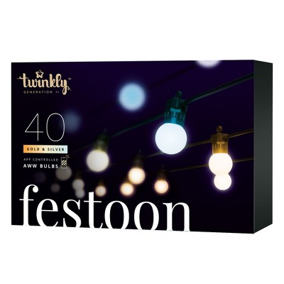 Twinkly Festoon App Controlled 66-Foot Light String 40 AWW LEDs (Amber, Warm White, & Cold White) Indoor Outdoor Party Patio Smart Lighting Decoration