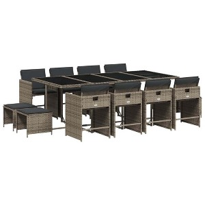 vidaXL 9 Piece Patio Dining Set with Cushions Poly Rattan - 1 of 4