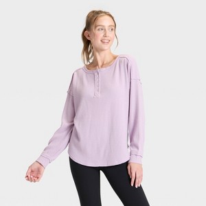 Women's Waffle Henley Long Sleeve Top - JoyLab™ - 1 of 3