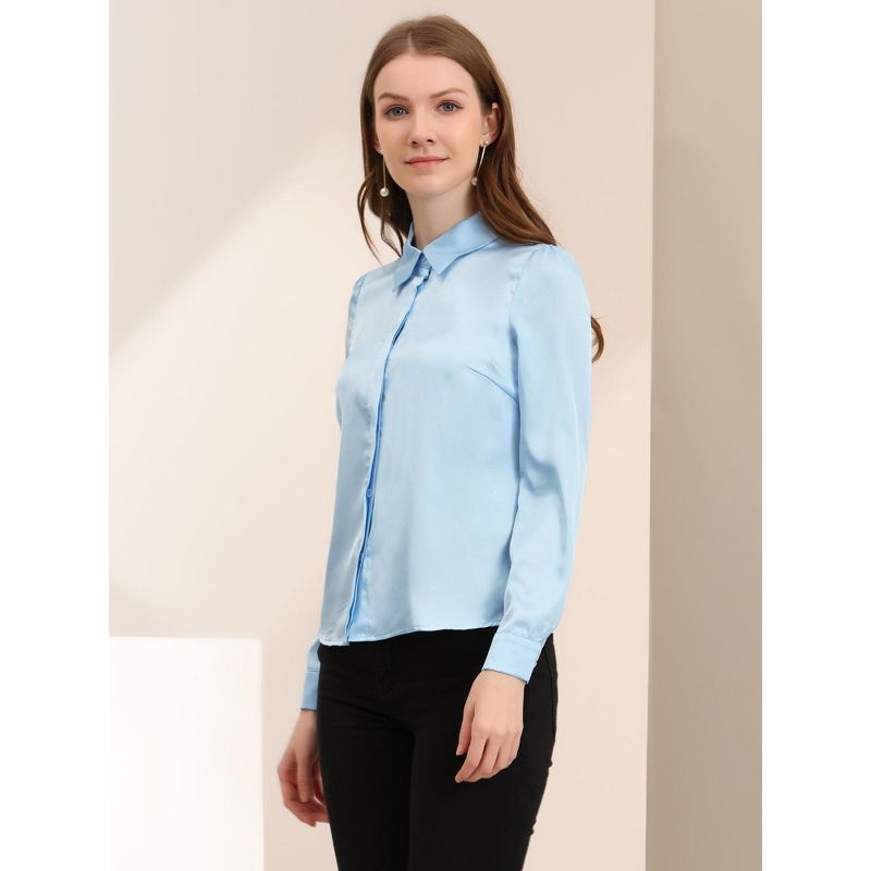 Allegra K Women's Office Satin Tops Collared Professional Long Sleeve Button-up Shirt, 4 of 7