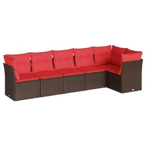 vidaXL 6 Piece Patio Sofa Set with Cushions - Brown and Red Without Table - 1 of 4