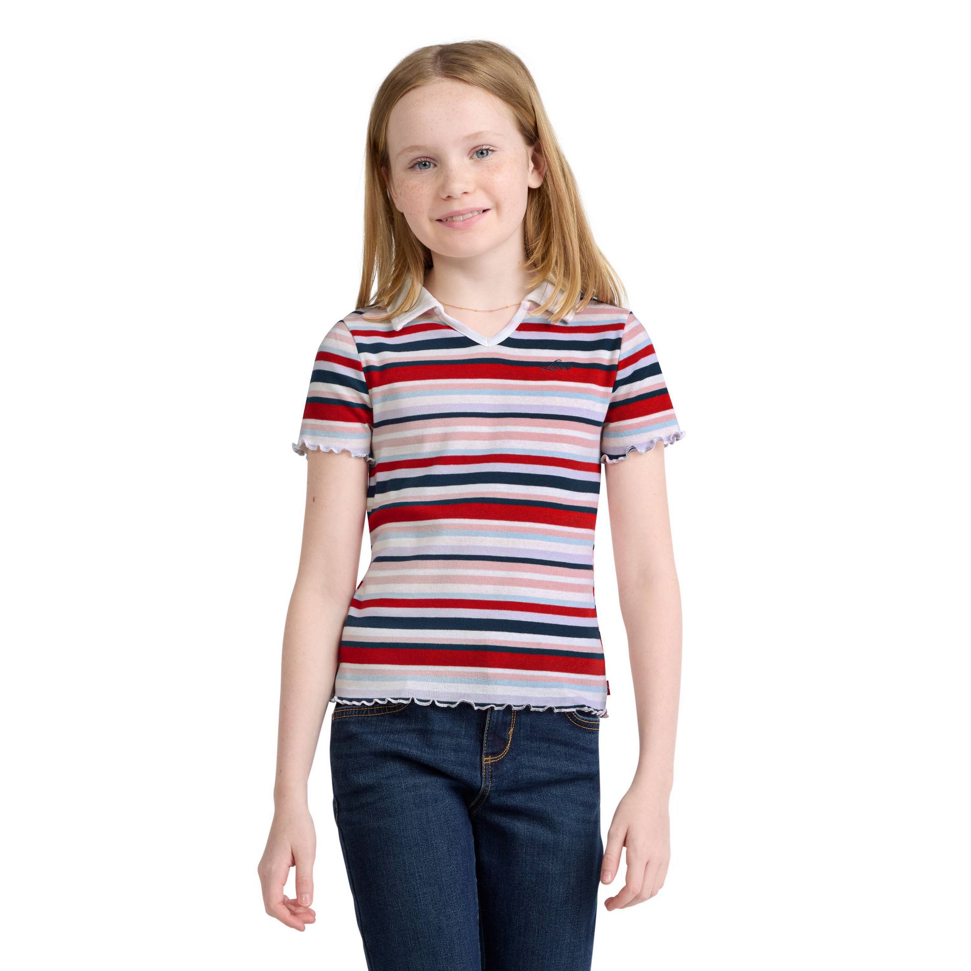 Levi's® Girls' Short Sleeve Striped Knit Polo Top - Multicolor M