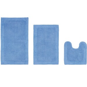Edge Bath Rug 100% Premium Cotton Ultra-Soft Water Absorbent Tufted Solid Reversible 3 Piece Bathroom Rug Set for Machine Washable Bathmat - 1 of 4