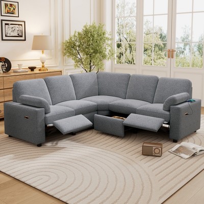89"W Power Recliner Sectional Sofa Couch, Home Theater Reclining Sofa with Two USB Ports, Two Storage Drawers -ModernLuxe
