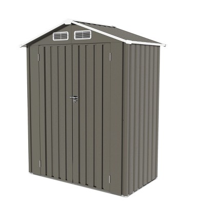 Vynxaria 5X3 FT Metal Outdoor Storage Shed - Waterproof Peaked Roof, Lockable Door, for Garden/Backyard/Patio, Stores Tools, Bike & Sundries, Gray