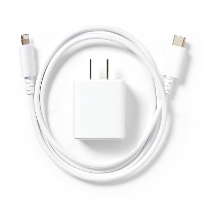Single Port 20W USB-C Home Charger with 3&#39; Lightning to USB-C Cable - dealworthy&#8482; White