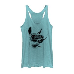 Women's CHIN UP Llama Mustache Racerback Tank Top - 1 of 3