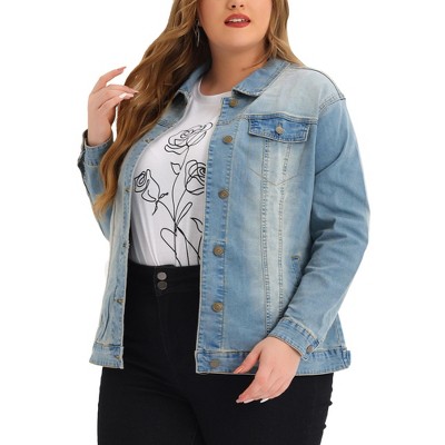Agnes Orinda Women's Plus Size Button Front Chest Pockets Washed Casual Jean Jackets