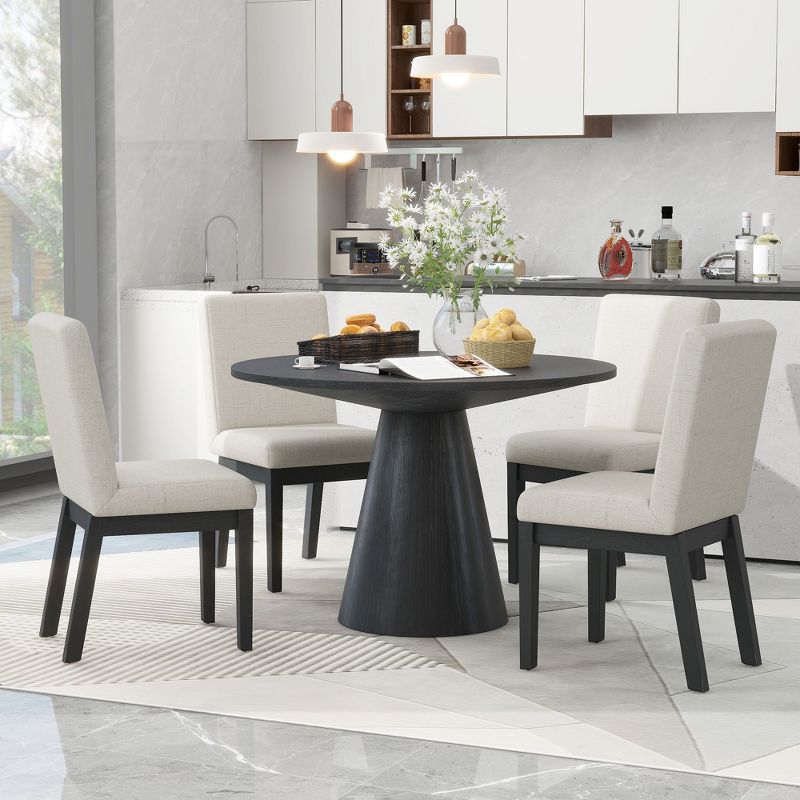 5 PCS Dining Table Set, Retro Round Table with 4 Upholstered Chairs-ModernLuxe, 1 of 15