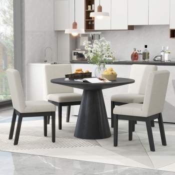 5 PCS Dining Table Set, Retro Round Table with 4 Upholstered Chairs-ModernLuxe