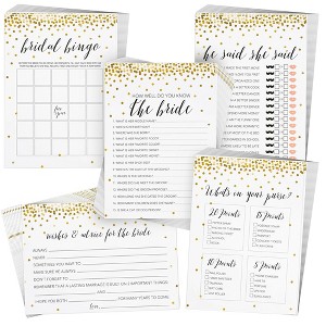 Juvale 250 Pieces Bridal Shower Games for 50 Guests with Bingo Cards, He Said She Said Bridal Shower Games, Wedding Advice for Bachelorette (Gold) - 1 of 4
