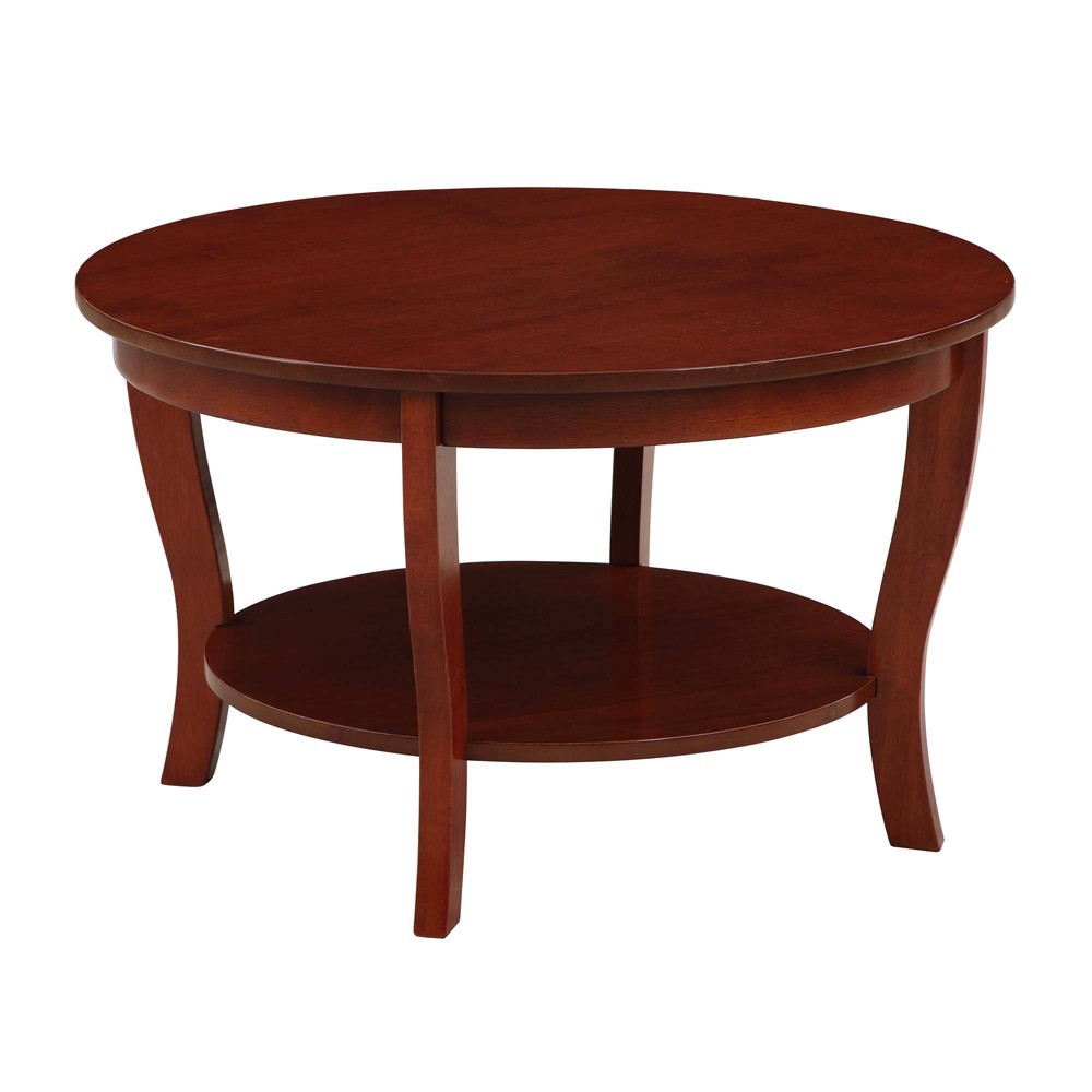 Breighton Home American Heritage Round Coffee Table with Shelf in Mahogany
