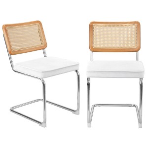 COWLOWN White 2 Piece Mid - Century Rattan Dining Chair Set, Cane Backrest, Upholstered Seats for Home Dining Areas - 1 of 4