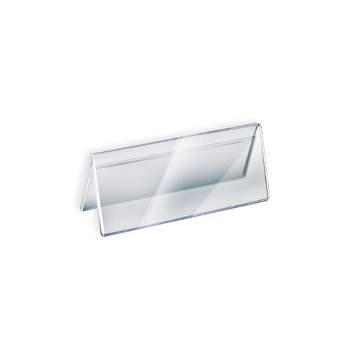 Azar Displays Two Sided Tent Style Clear Acrylic Sign Holder and Nameplate, Size: 8.5" W x 3" H on each side, 10-Pack
