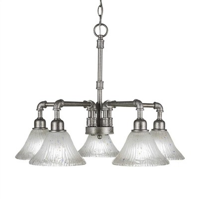 Toltec Lighting Vintage 5 - Light Chandelier in  Aged Silver with 7" Frosted Crystal Shade