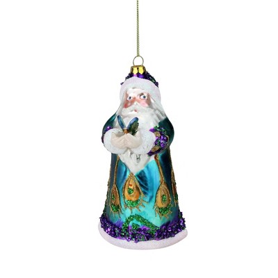 Northlight 6" Glittered Peacock Colors Santa with Butterfly Glass Christmas Ornament