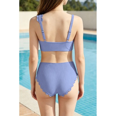 Charmo Girls Ribbed Asymmetrical Scalloped Adjustable Strap High Waist Two Piece Bikini Set Swimsuit Purple 9-10 Years — фото 6