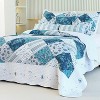 Blue & White Checkered Quilted Bedding Set, 3-Piece French Country Style with Vintage Floral Patterns & Wavy Edges, Queen - 2 of 4