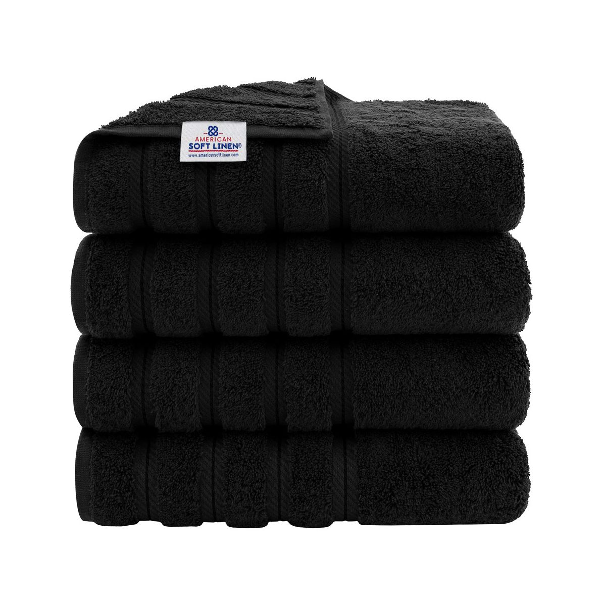 American Soft Linen 4 Pack Bath Towel Set, 100% Cotton, 27 inch by 54 inch Bath Towels for Bathroom, Black