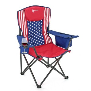 Arrowhead Outdoor Portable Folding Camping Quad Chair w/ 6-Can Cooler, Heavy-Duty Carrying Bag, Supports up to 450lbs (American Flag) - 1 of 4