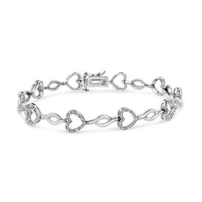 Haus of Brilliance Silver 1/4 Cttw Round-Cut Diamond Alternating Heart and Leaf Link Bracelet