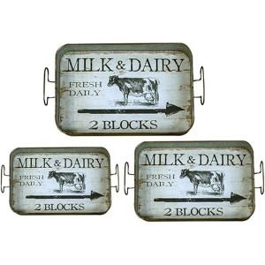 Manual Woodworkers and Weavers Set of 3, Natural Finish, Rustic Metal Decorative Trays - 1 of 3