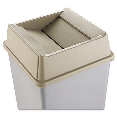 Rubbermaid Commercial Untouchable Square Swing Top Lid Plastic 20 1/8 x 20 1/8 x 6 1/4 Beige 2664BEI