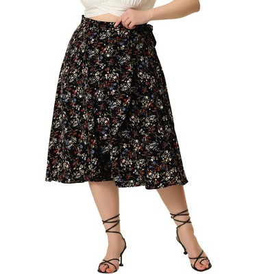Agnes Orinda Women's Plus Size Boho Wrap Floral Lightweight A-Line Skirt