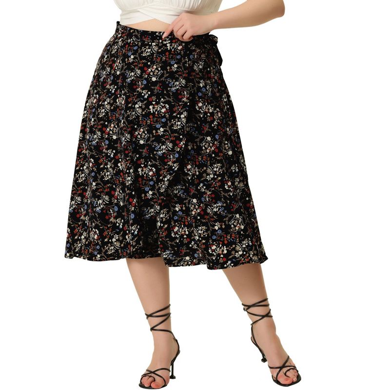 Agnes Orinda Women's Plus Size Boho Wrap Floral Beach Lightweight A Line Skirt, 1 of 7