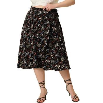 Agnes Orinda Women's Plus Size Boho Wrap Floral Beach Lightweight A Line Skirt