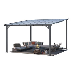 CLIHOME 12 ft. x 12 ft. Aluminum Sloped Roof Outdoor Hardtop Pergola with UV-Blocking Polycarbonate Patio Cove - 1 of 4