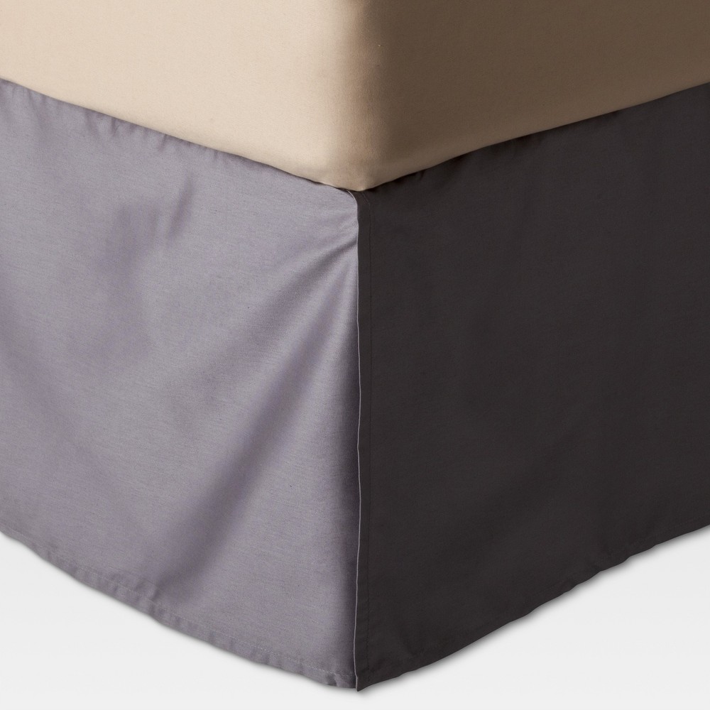 Photos - Bed Linen Gray Wrinkle-Resistant Cotton Bed Skirt  - Threshold™: Pleated Sateen, 215 Thread Count, 15" Drop(King)