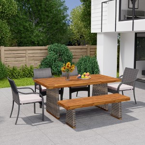Christopher Knight Home Varesa Rustic 6 Piece Outdoor Rattan Acacia Wood Dining Set with Cushions - 1 of 4