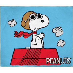 Intimo Peanuts Snoopy The Flying Ace And The Red Baron Silk Touch Fleece Plush Throw Blanket Blue - 1 of 3